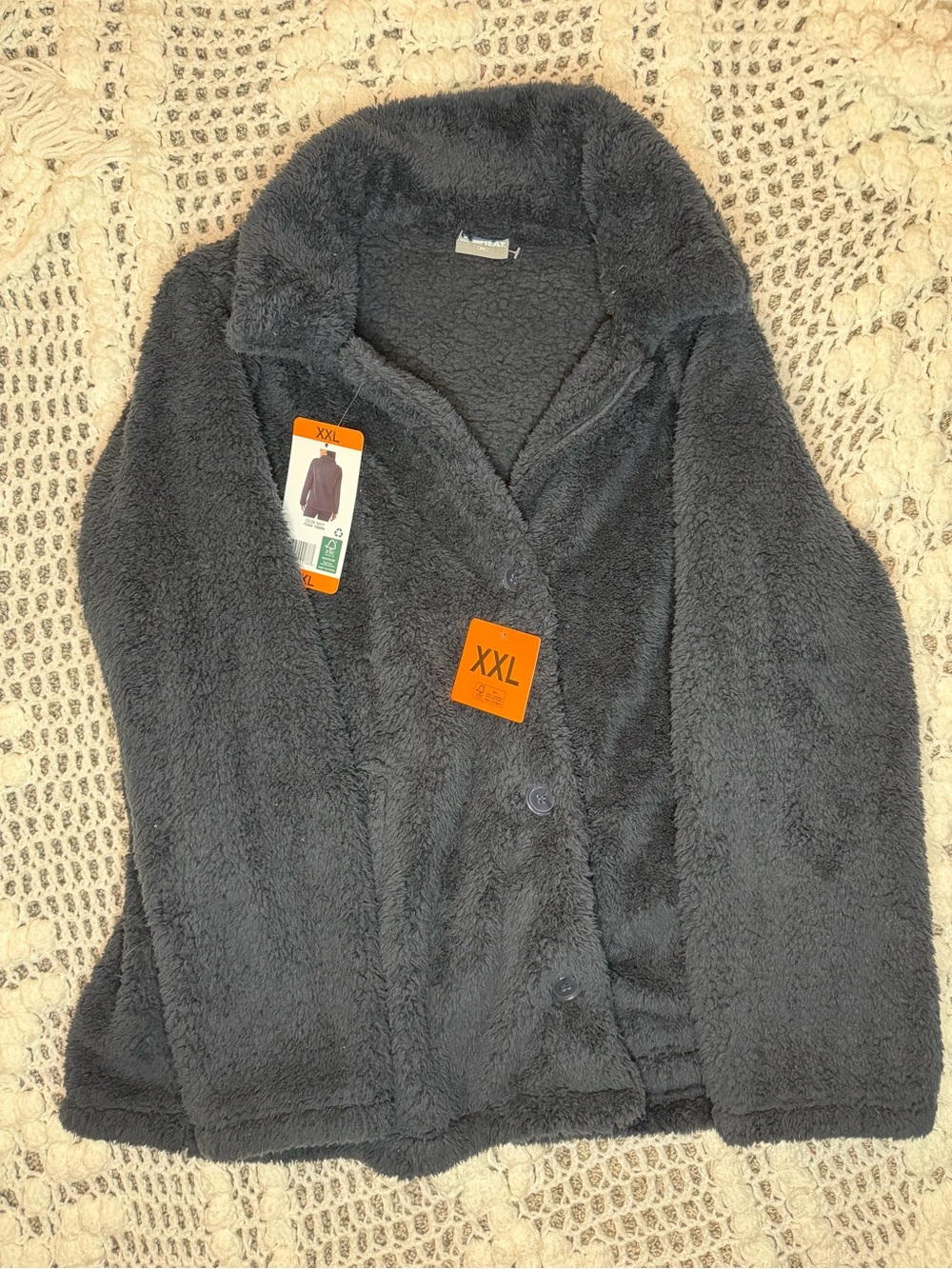 90 Degree By Reflex Plush Button-Front Jacket - Charcoal